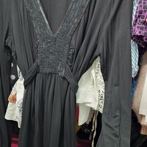 LOFT Black V-Neck Long Sleeve Dress with Sequin Accent